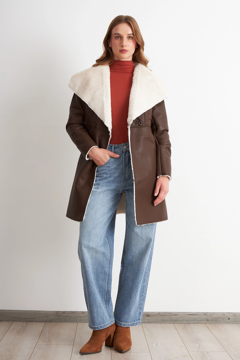 CHAQUETA ECOCUERO/TIPO PIEL CAFE  NICOPOLY - 2