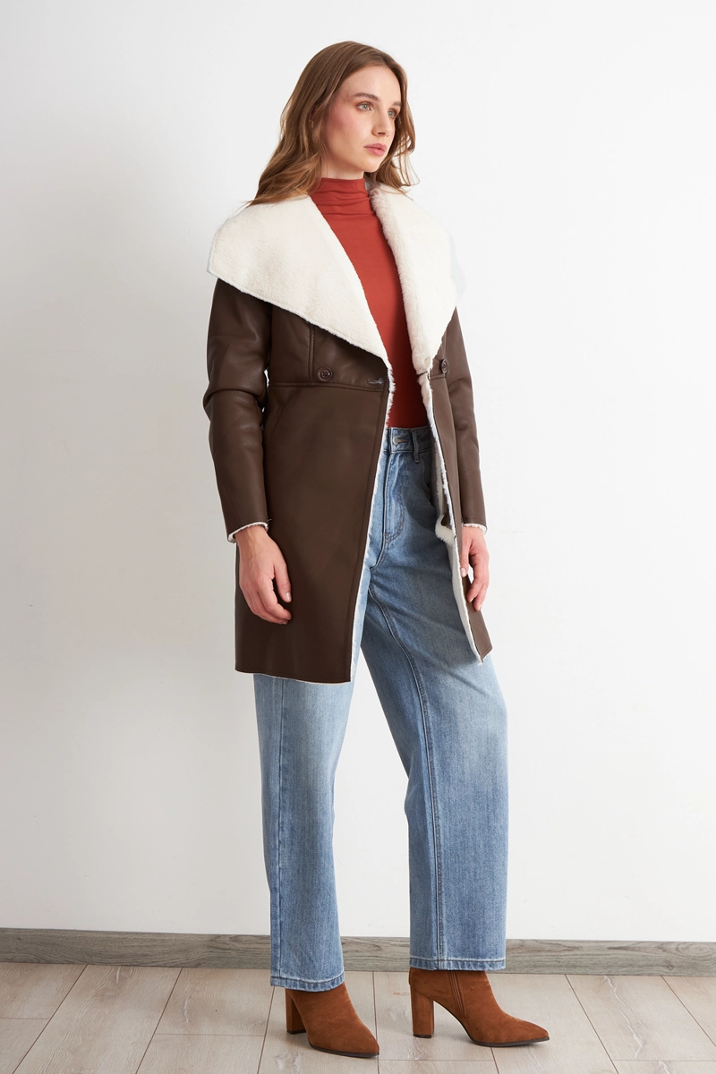 CHAQUETA ECOCUERO/TIPO PIEL CAFE  NICOPOLY - 3
