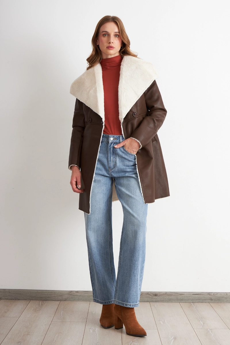 CHAQUETA ECOCUERO/TIPO PIEL CAFE  NICOPOLY - 5