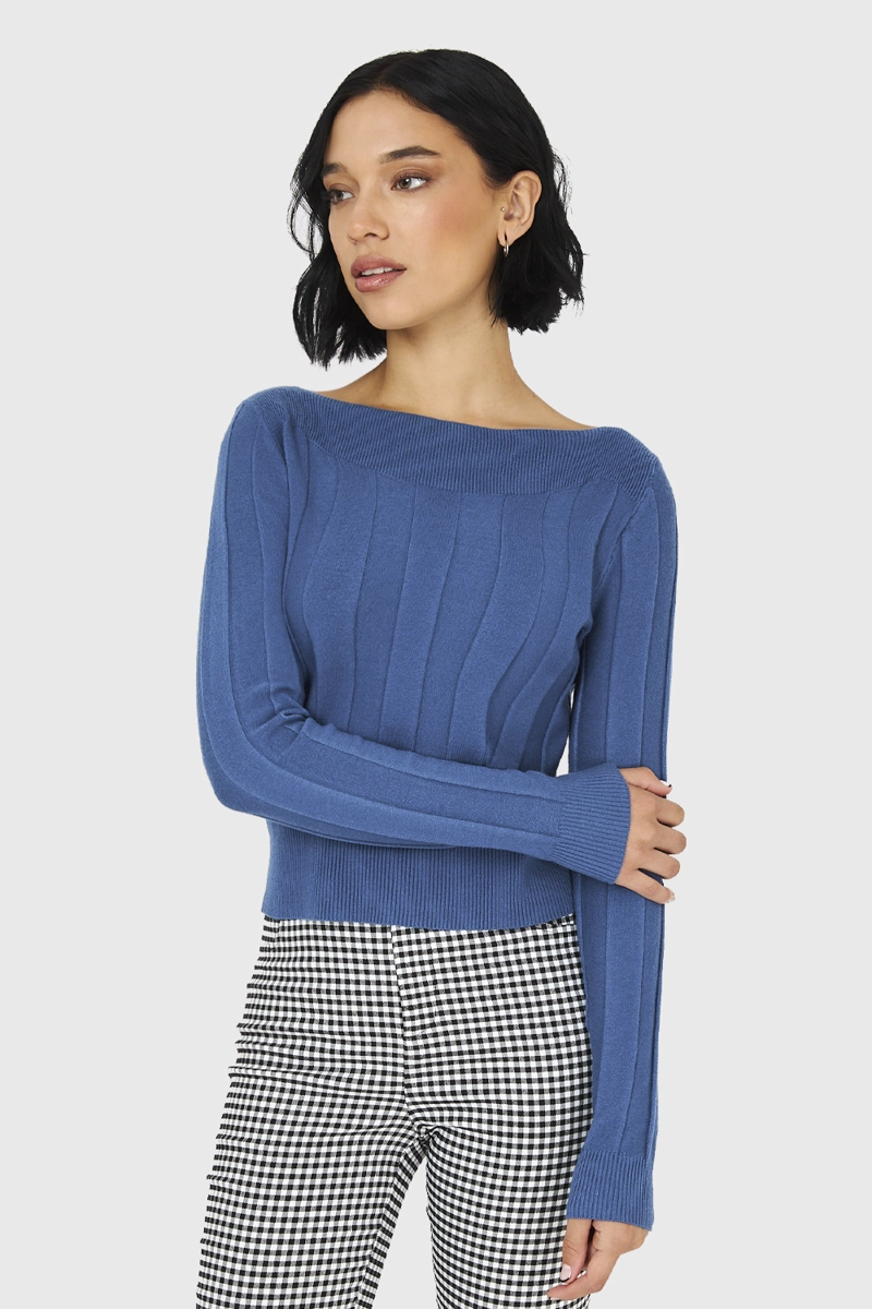 SWEATER ACANALADO CUELLO BOTE CELESTE NICOPOLY - 1