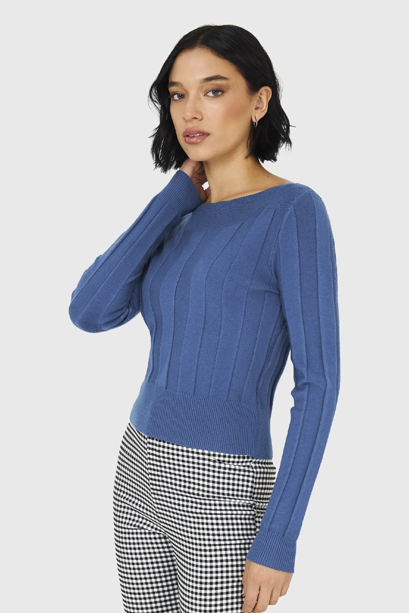 SWEATER ACANALADO CUELLO BOTE CELESTE NICOPOLY - 3