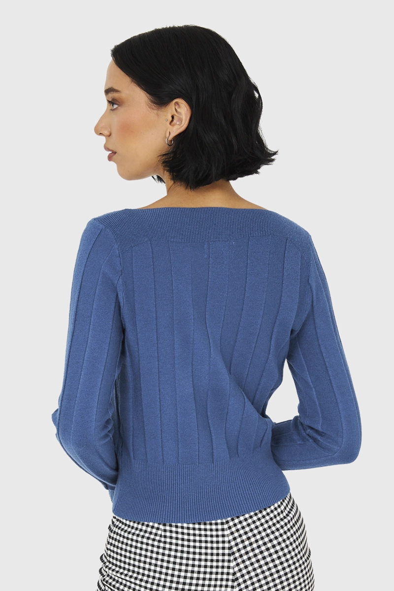 SWEATER ACANALADO CUELLO BOTE CELESTE NICOPOLY - 4