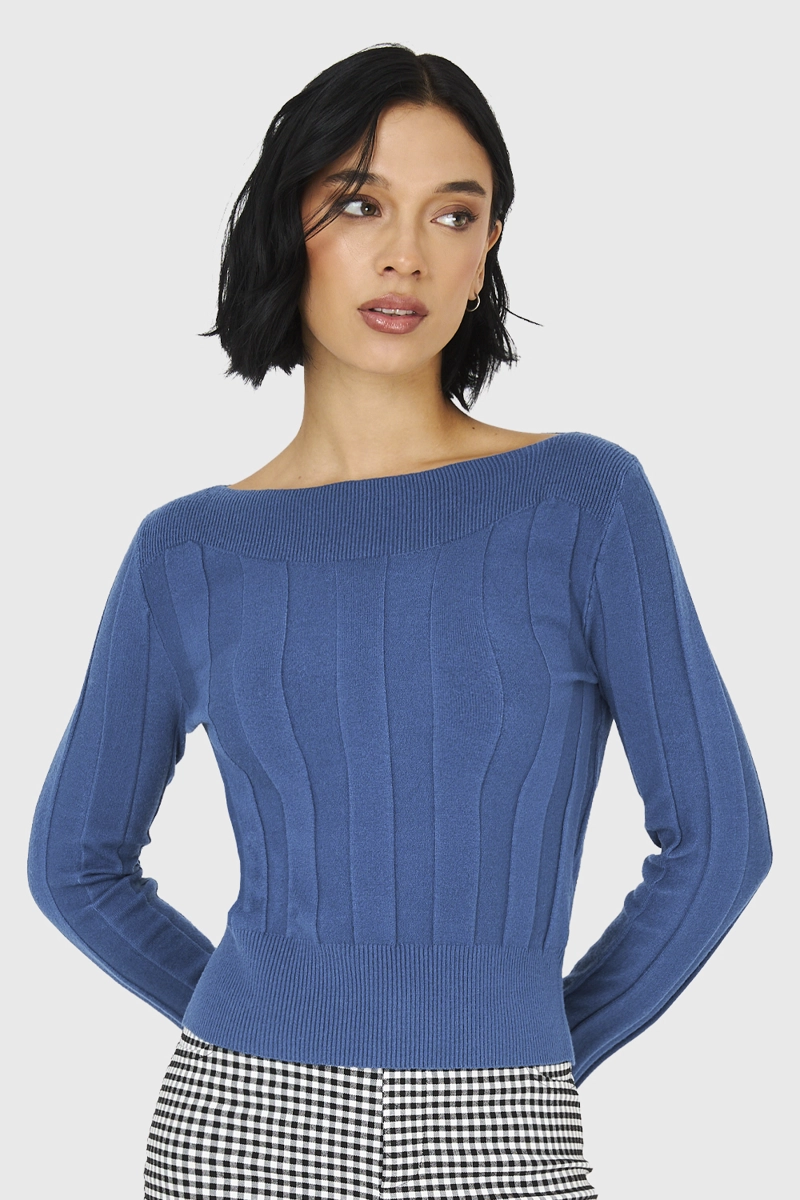 SWEATER ACANALADO CUELLO BOTE CELESTE NICOPOLY - 5