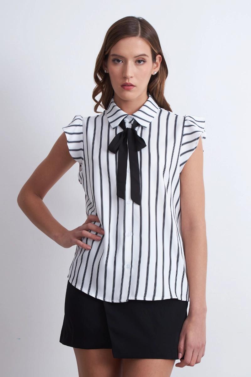 BLUSA RAYAS LAZO DESMONTABLE BLANCO NICOPOLY - 5