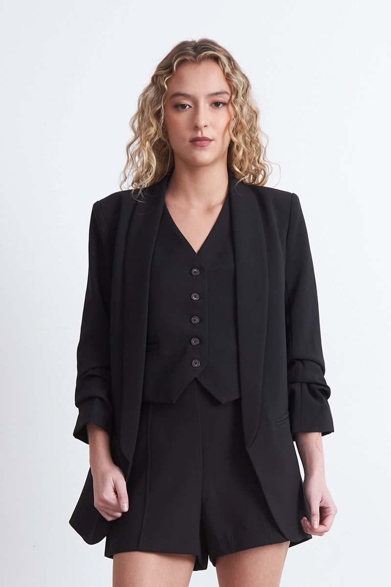 BLAZER MANGA 3/4 AJUSTADO CON SOLAPAS NEGRO NICOPOLY - 5