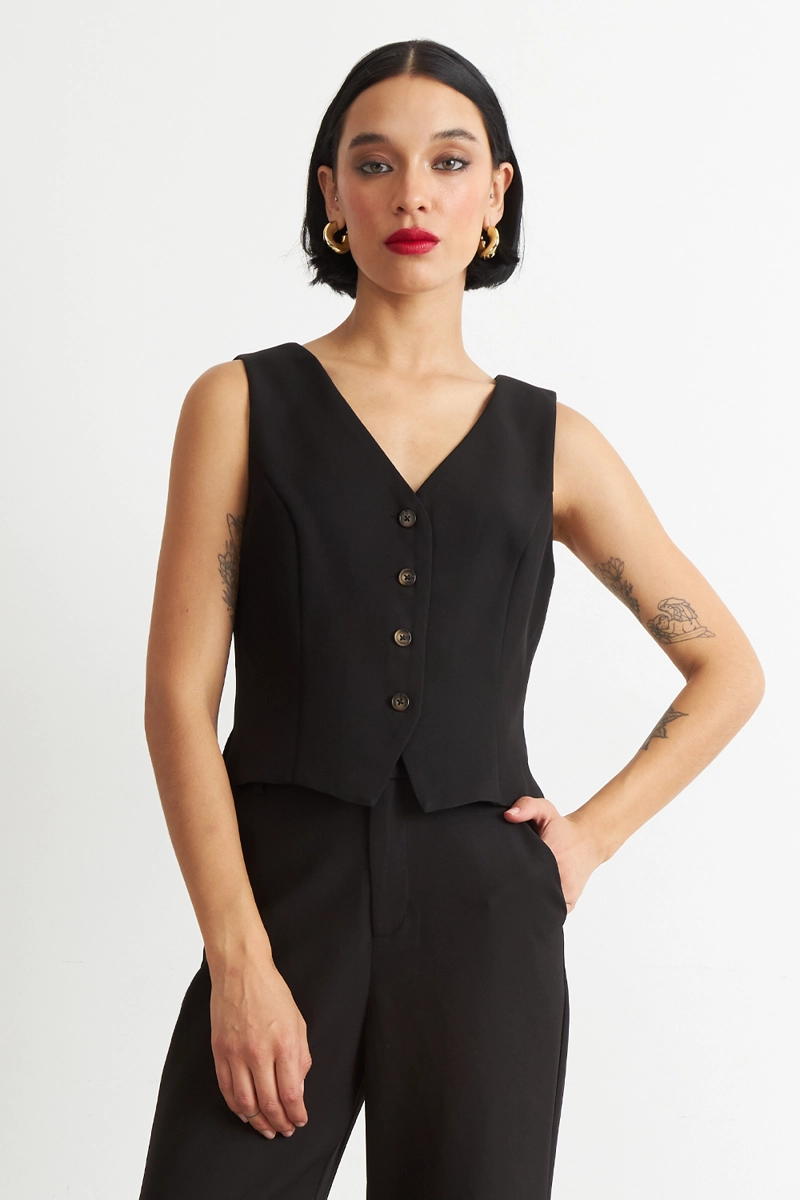 GILET 4 BOTONES NEGRO NICOPOLY - 1