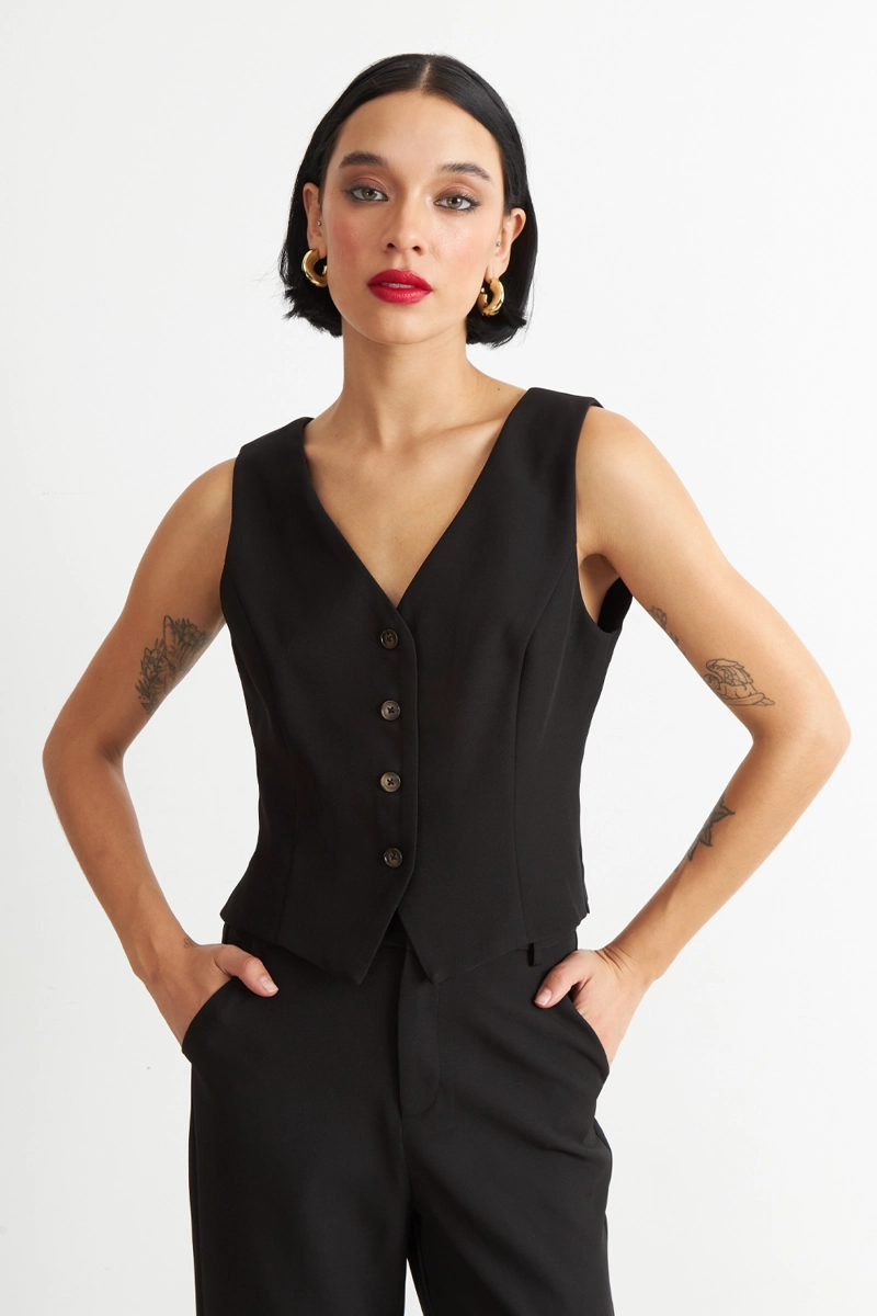 GILET 4 BOTONES NEGRO NICOPOLY - 5