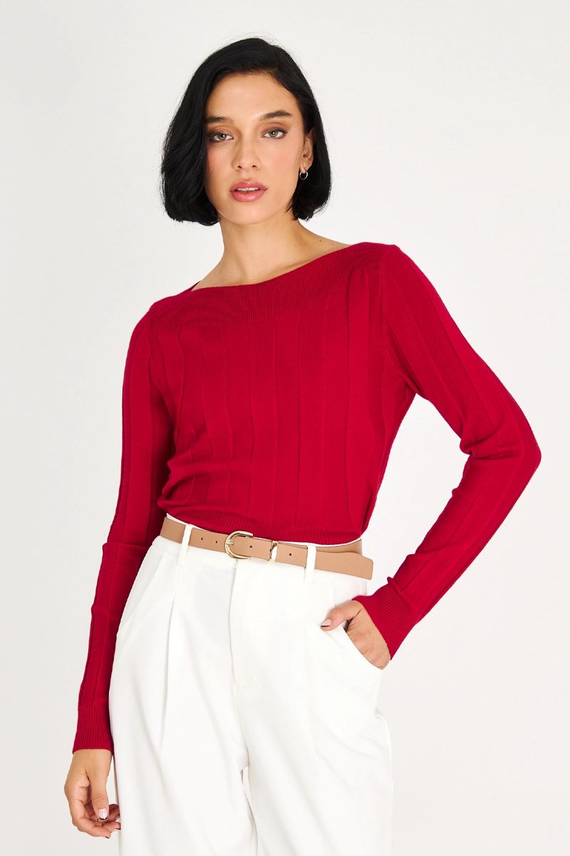SWEATER ACANALADO CUELLO BOTE ROJO NICOPOLY - 1