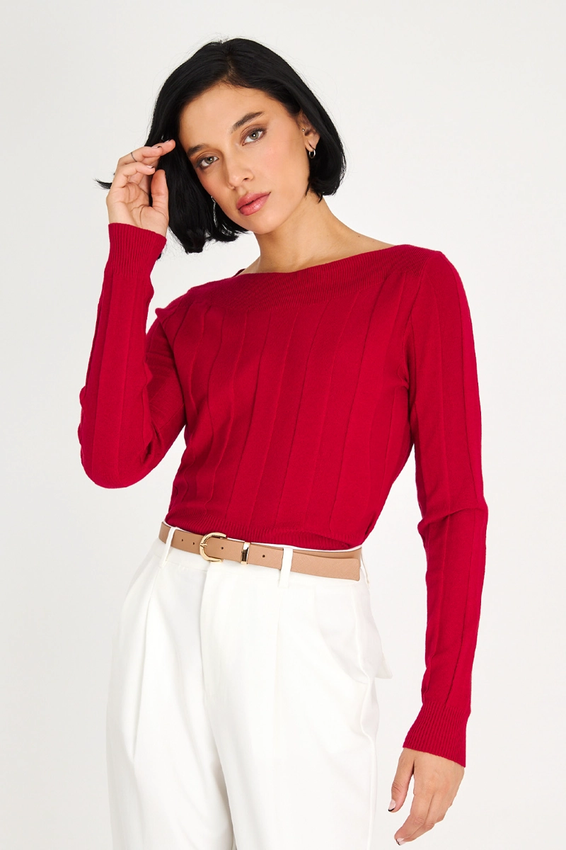 SWEATER ACANALADO CUELLO BOTE ROJO NICOPOLY - 6