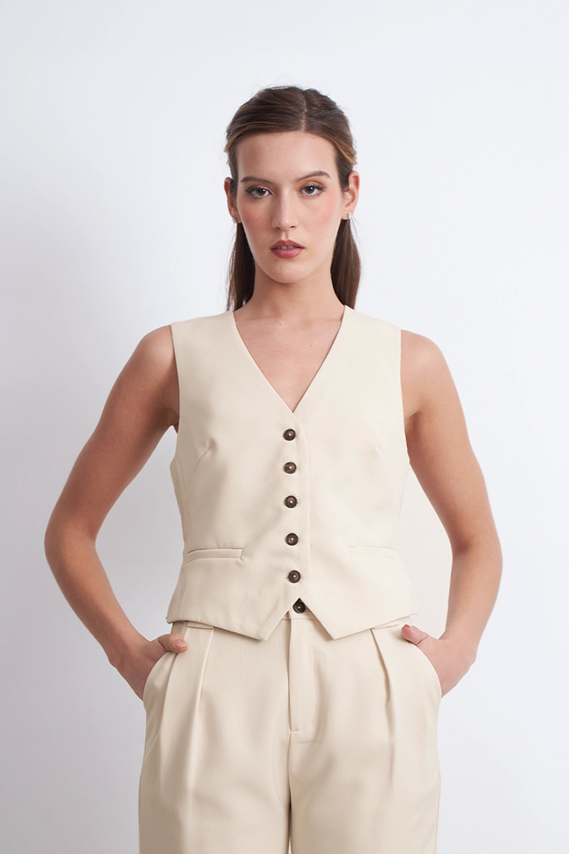 GILET BASICO AJUSTABLE BEIGE MUJER NICOPOLY - 2