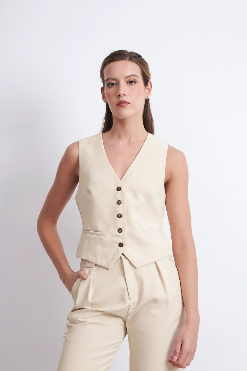 GILET BASICO AJUSTABLE BEIGE MUJER NICOPOLY - 6