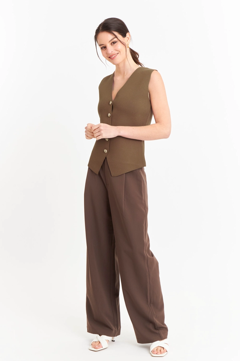 GILET LARGO CON BOTONES CAFE - 2