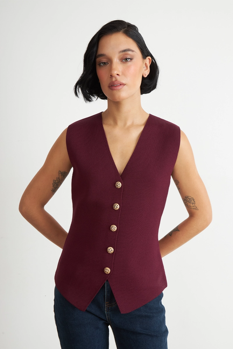 GILET LARGO CON BOTONES BURDEO NICOPOLY - 1