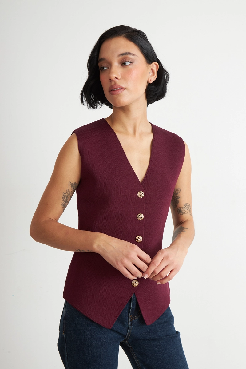 GILET LARGO CON BOTONES BURDEO NICOPOLY - 3
