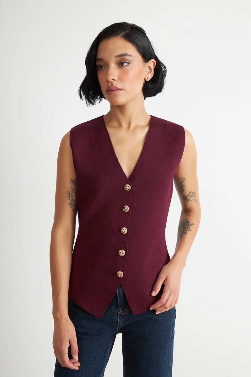 GILET LARGO CON BOTONES BURDEO NICOPOLY - 5