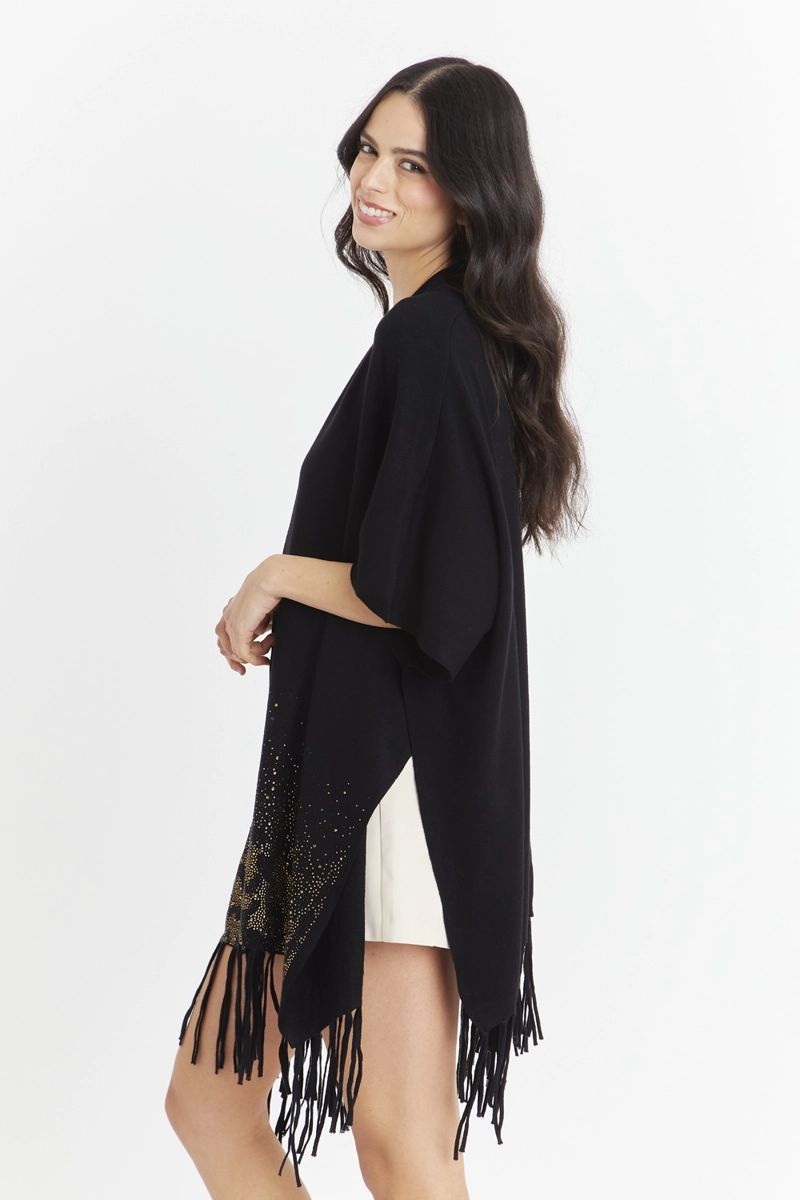 KIMONO NEGRO DETALLES FLECOS NICOPOLY - 3