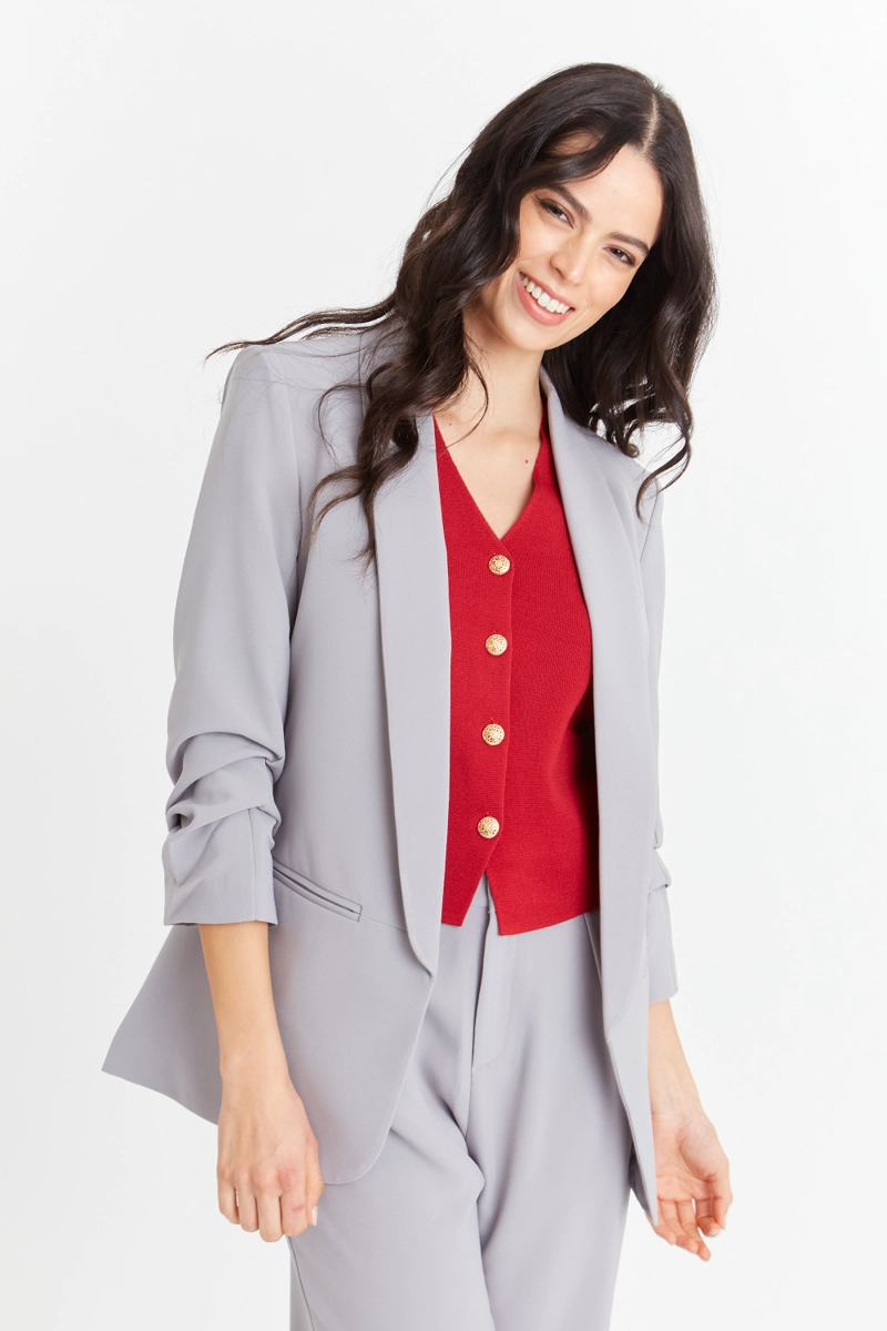 BLAZER MANGA 3/4 AJUSTADA CON PLIEGUES GRIS - 5