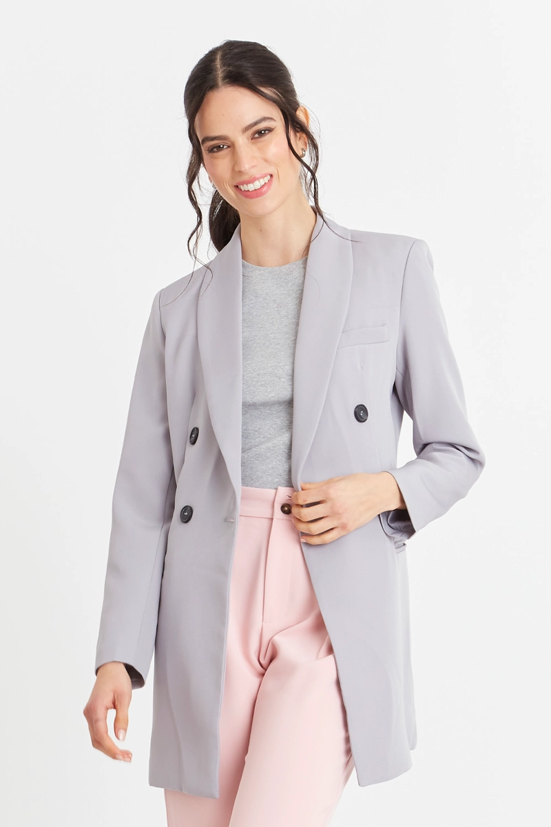 BLAZER CUELLO CRUZADO GRIS NICOPOLY - 1