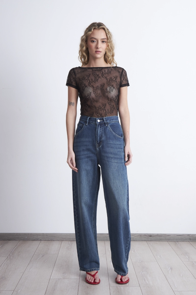POLERA TRANSPARENTE DE ENCAJE NEGRO MUJER NICOPOLY - 2