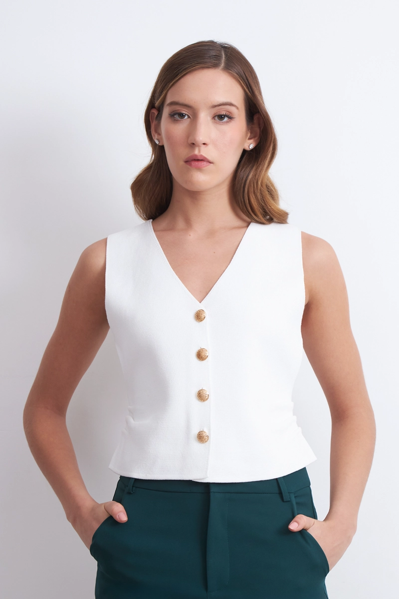 GILET CON DRAPEADO LATERAL BLANCO NICOPOLY - 1