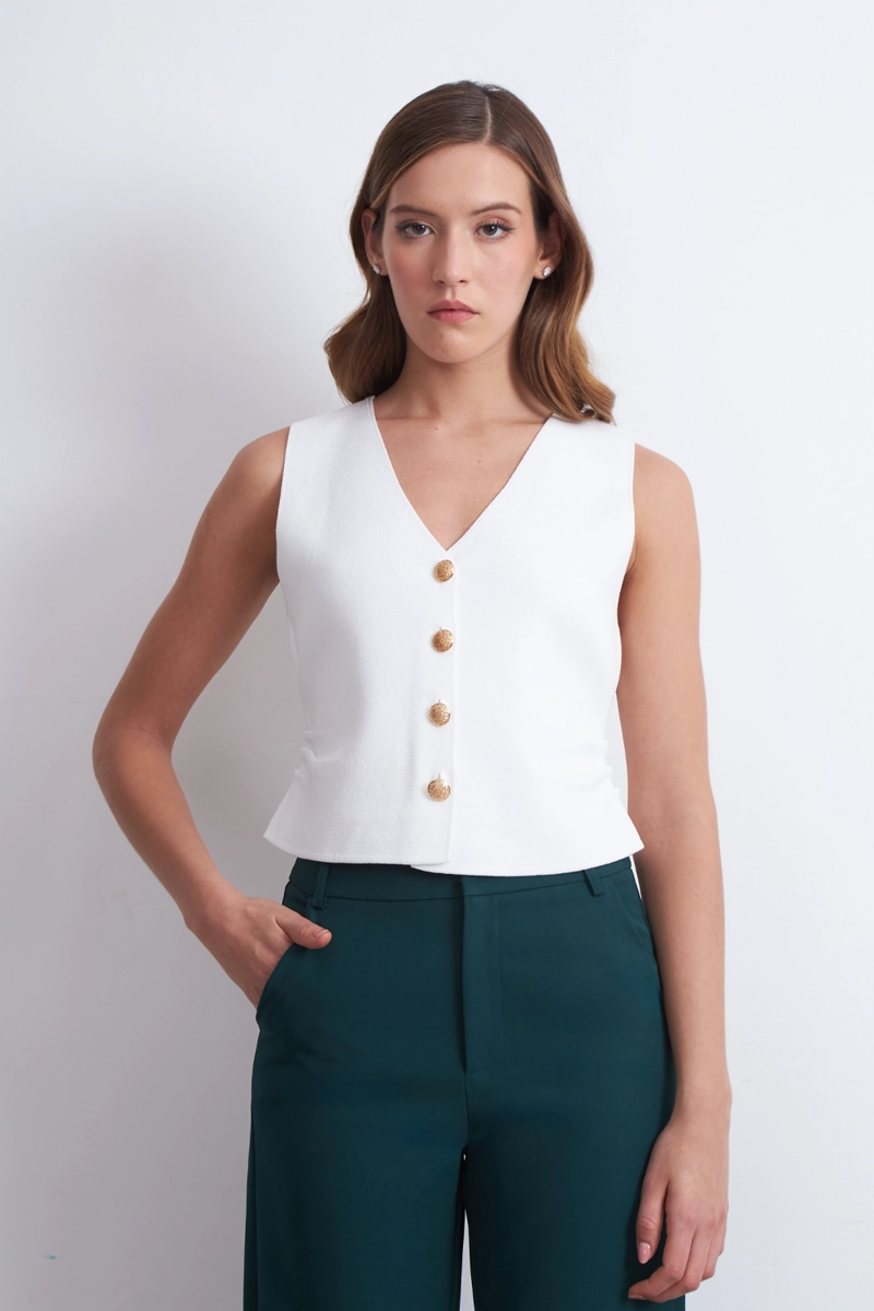 GILET CON DRAPEADO LATERAL BLANCO NICOPOLY - 5