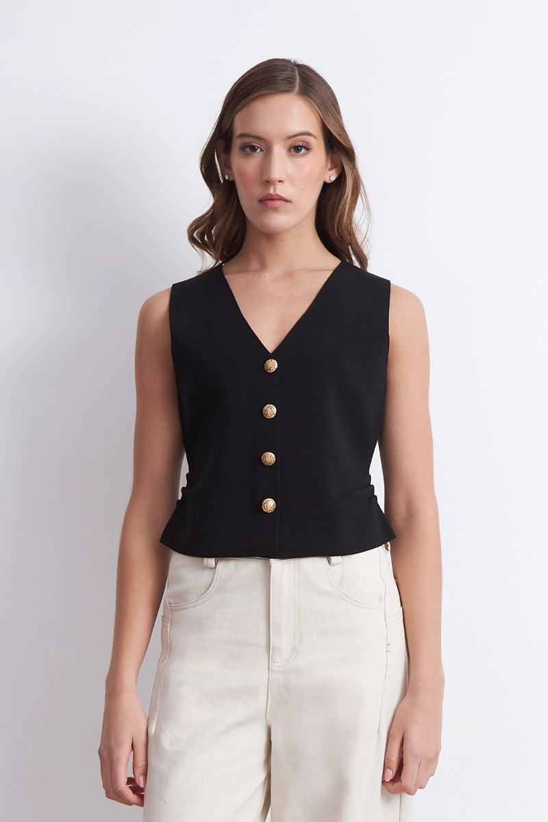 GILET CON DRAPEADO LATERAL NEGRO NICOPOLY - 1