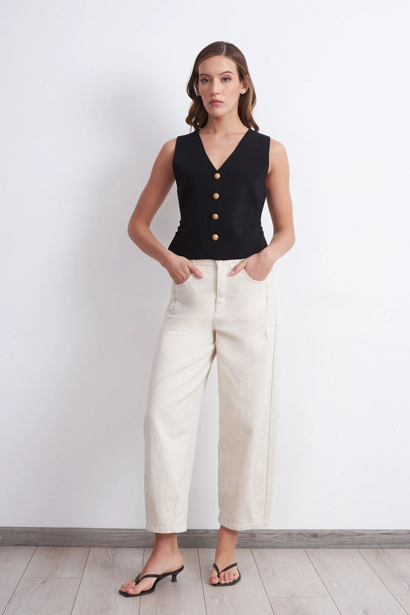 GILET CON DRAPEADO LATERAL NEGRO NICOPOLY - 2