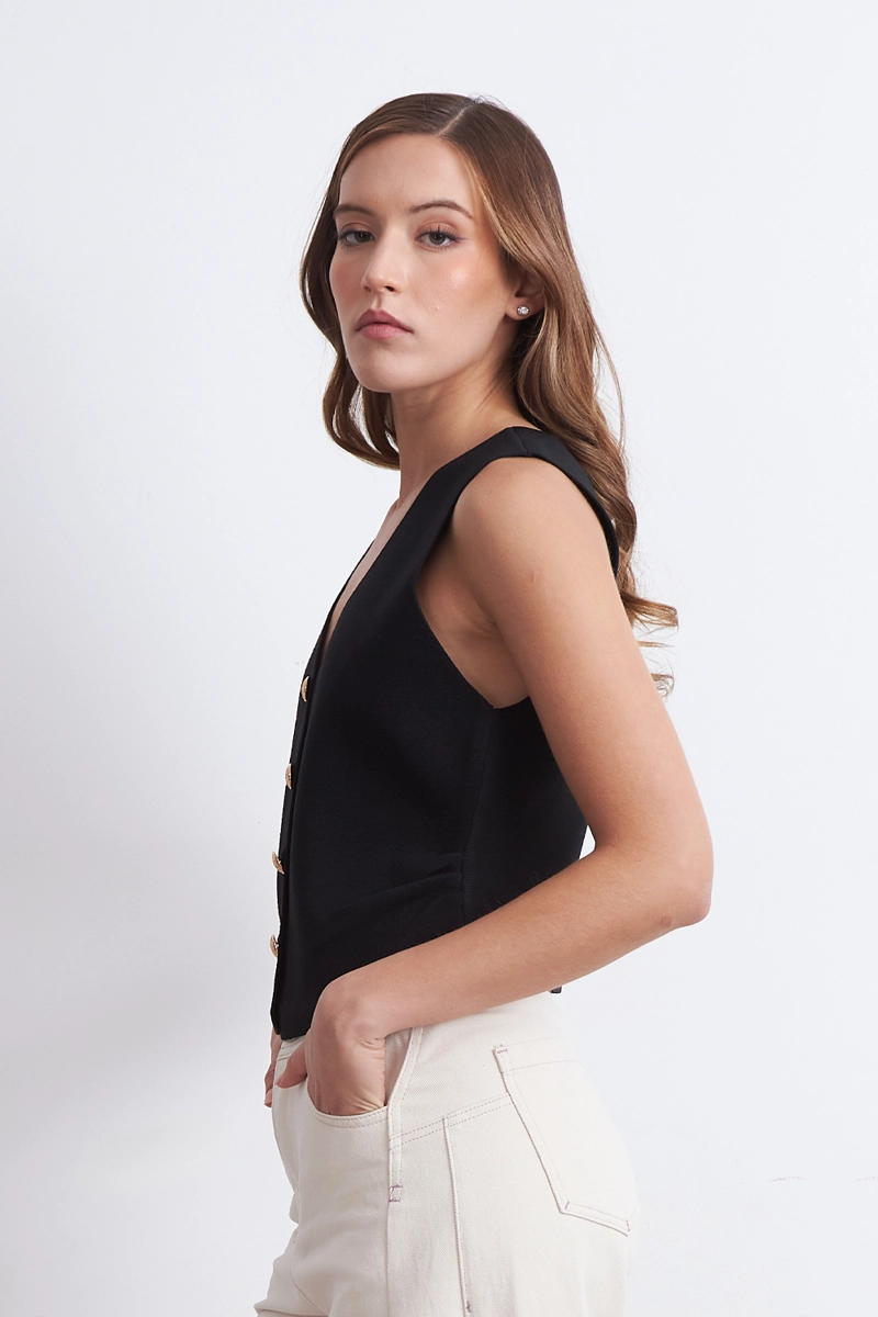 GILET CON DRAPEADO LATERAL NEGRO NICOPOLY - 3