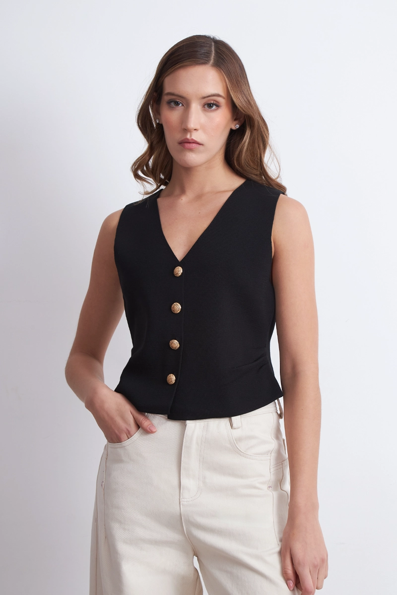 GILET CON DRAPEADO LATERAL NEGRO NICOPOLY - 5