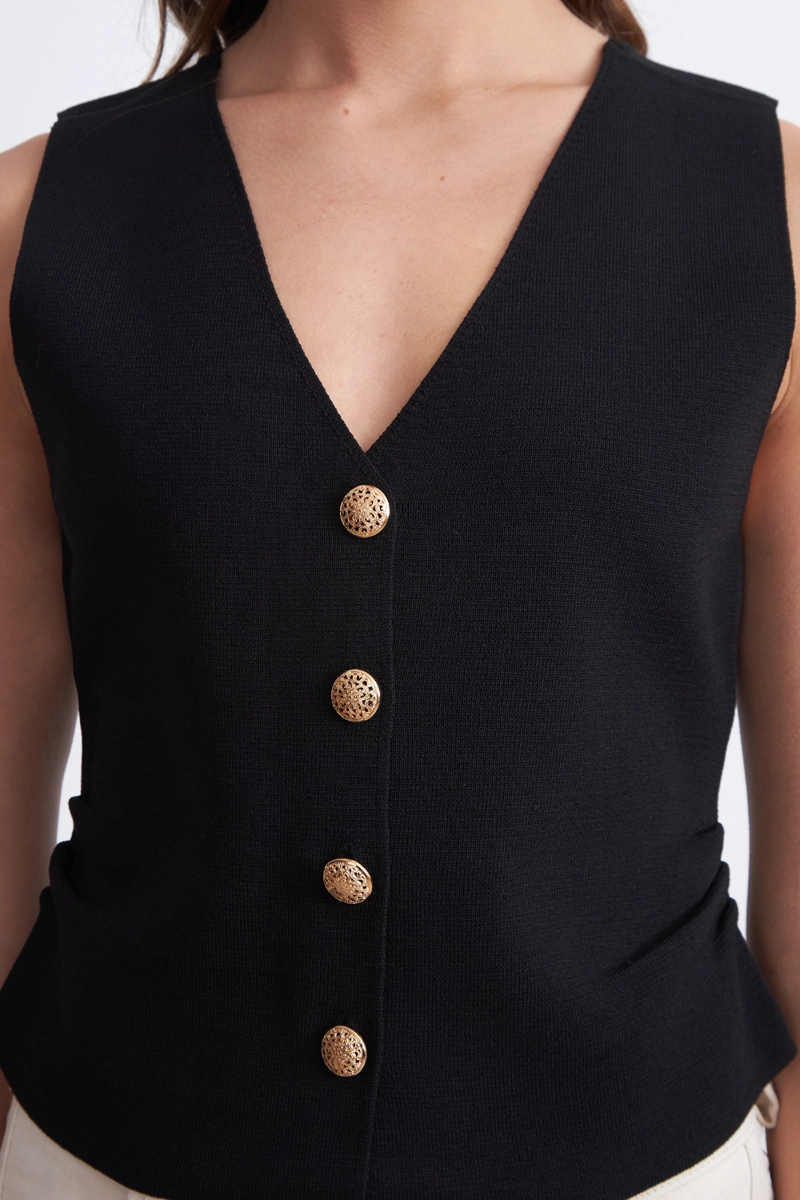 GILET CON DRAPEADO LATERAL NEGRO NICOPOLY - 6