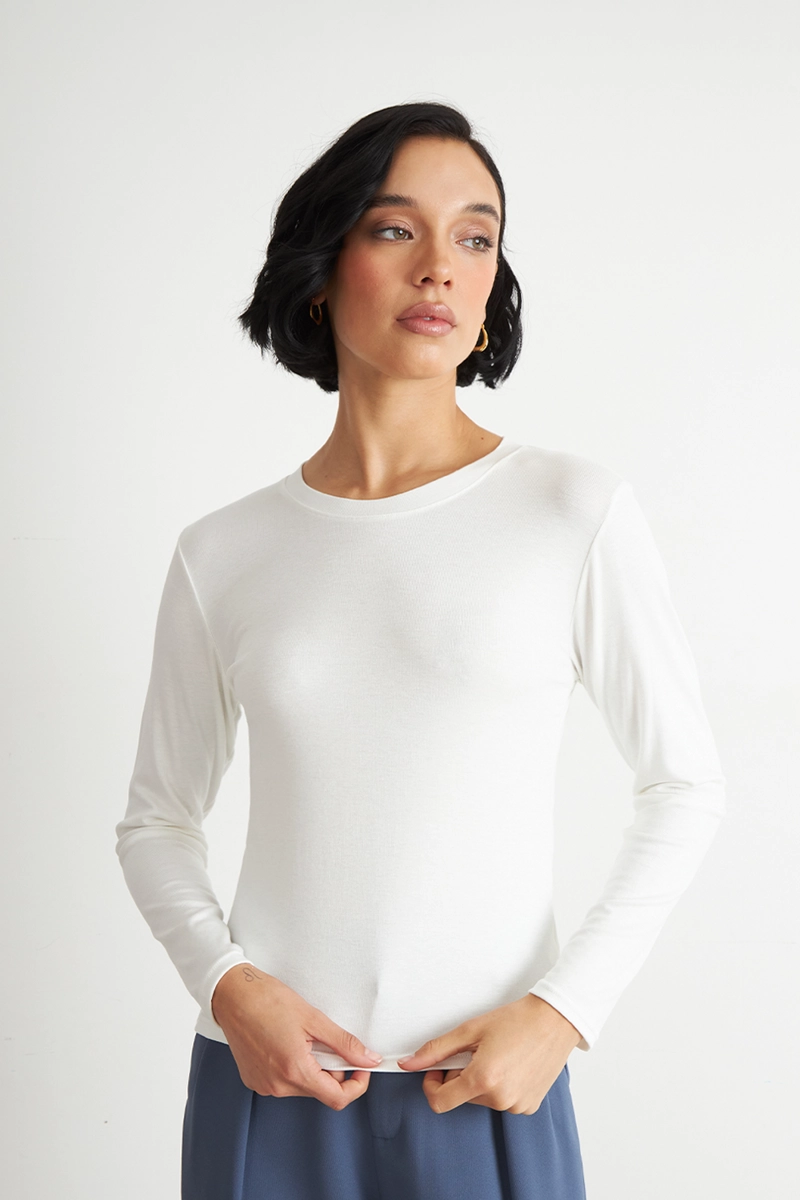 POLERA MANGA LARGA CUELLO REDONDO BLANCA NICOPOLY - 1