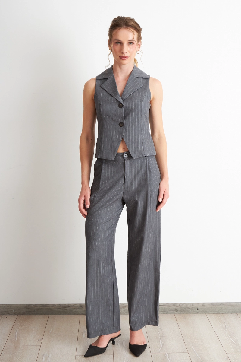 PANTALON DE PIERNA RECTA RAYA DIPLOMATICA GRIS NICOPOLY - 2