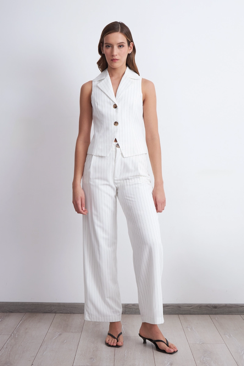 PANTALON DE PIERNA RECTA RAYA DIPLOMATICA BLANCO MUJER NICOPOLY - 1