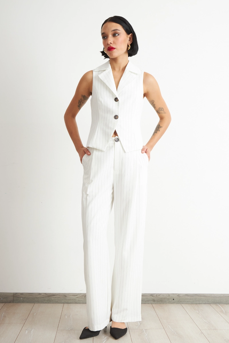 PANTALON DE PIERNA RECTA RAYA DIPLOMATICA BLANCO NICOPOLY - 2
