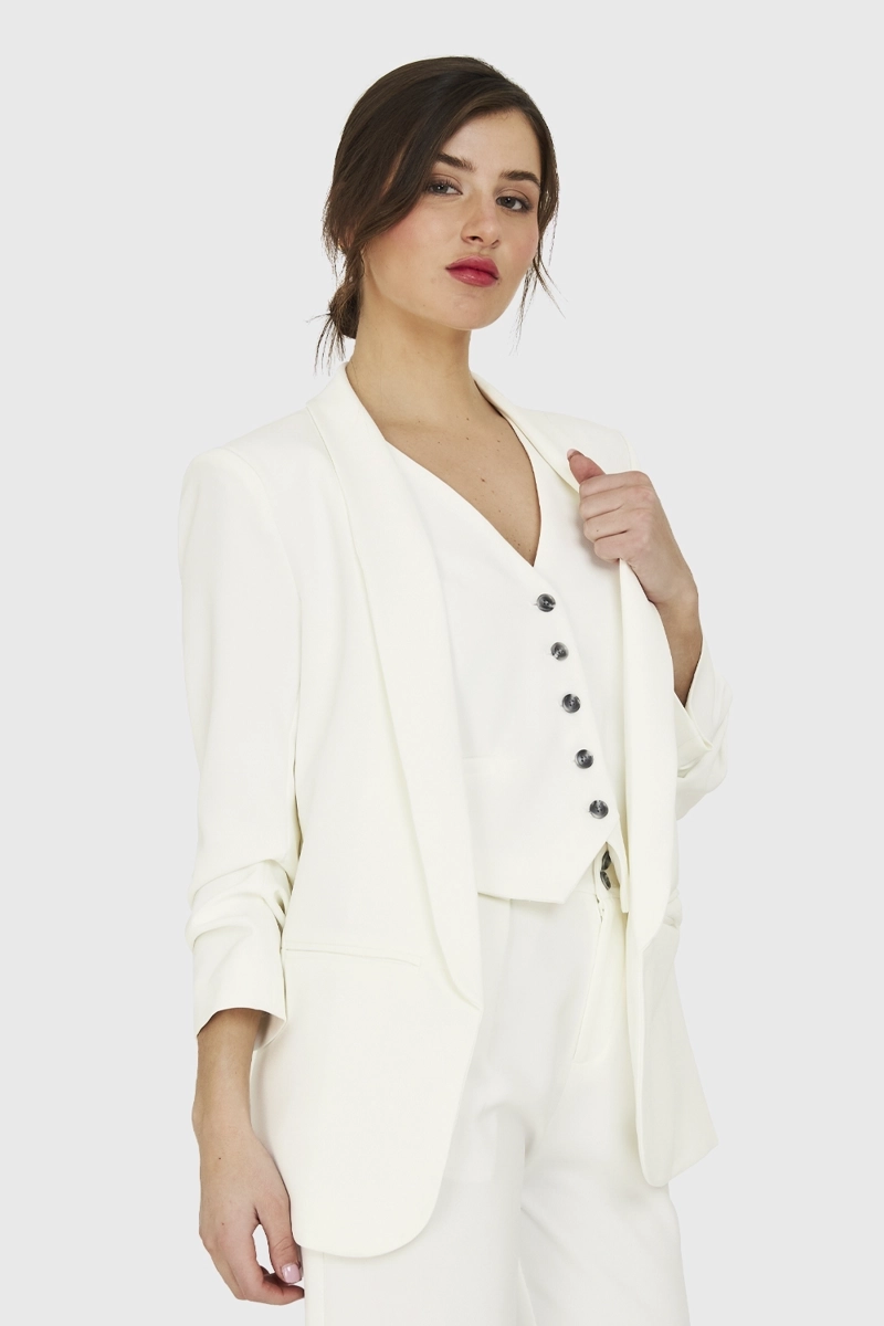 BLAZER MANGA 3/4 AJUSTADO CON SOLAPAS BLANCO NICOPOLY - 7