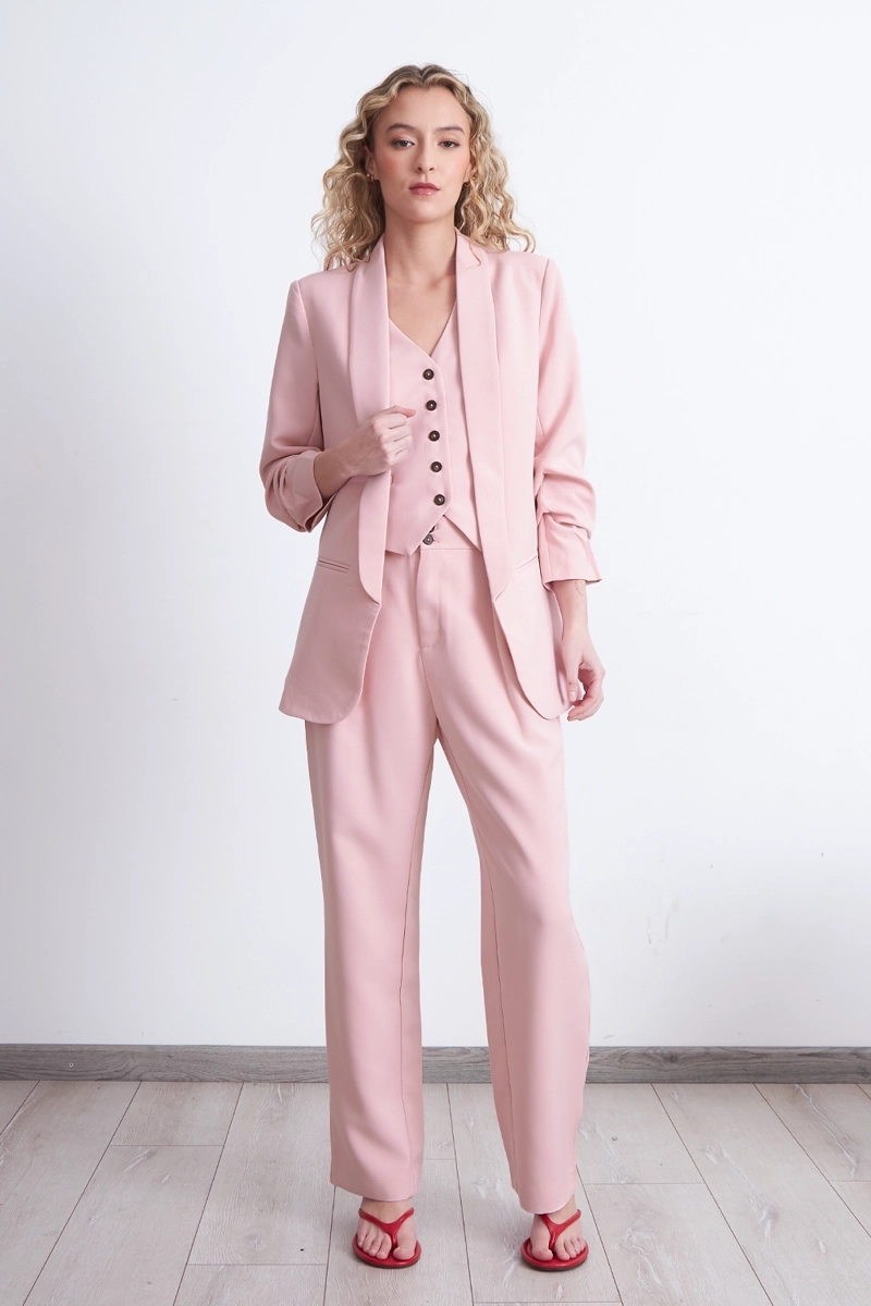 BLAZER MANGA 3/4 AJUSTADA CON PLIEGUES ROSADO NICOPOLY - 2