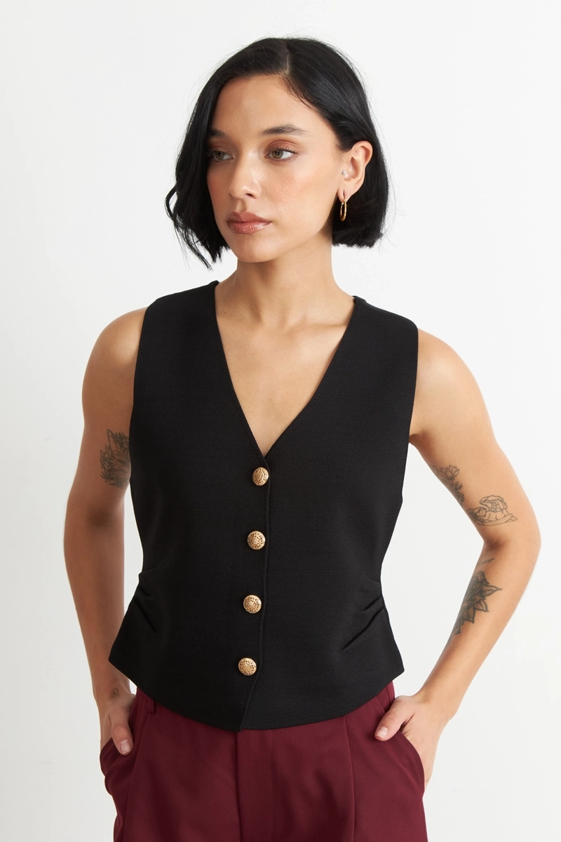 GILET CON DRAPEADO LATERAL NEGRO - 1