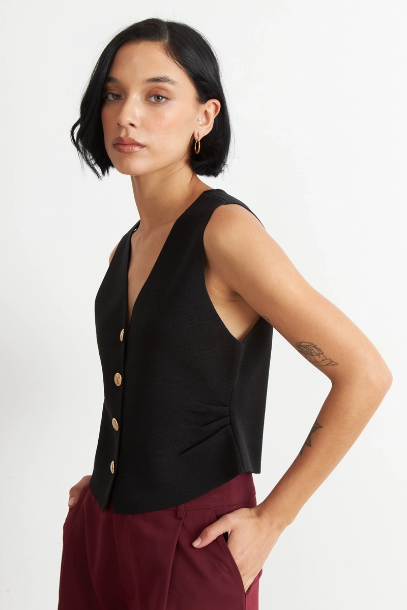 GILET CON DRAPEADO LATERAL NEGRO - 3