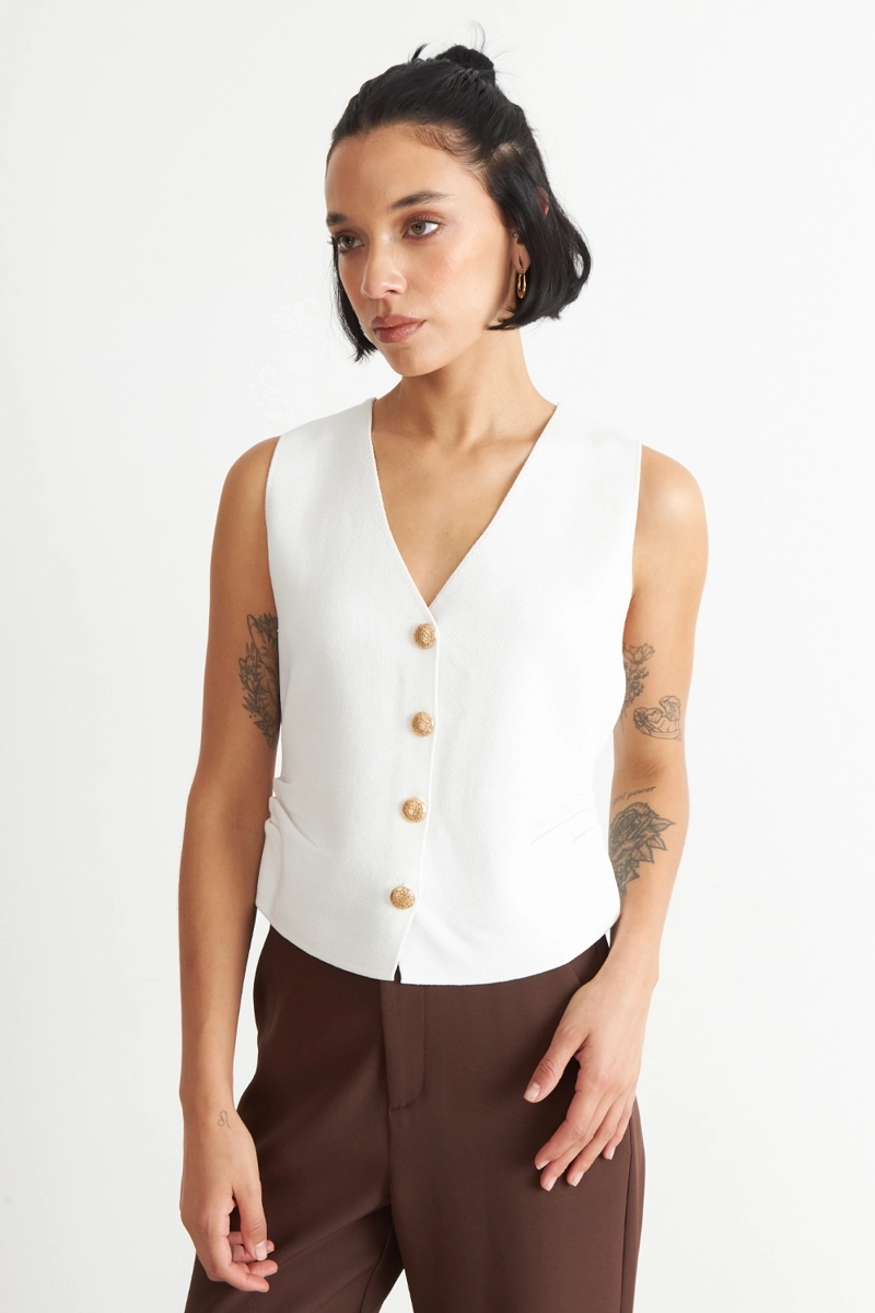 GILET CON DRAPEADO LATERAL BLANCO - 1