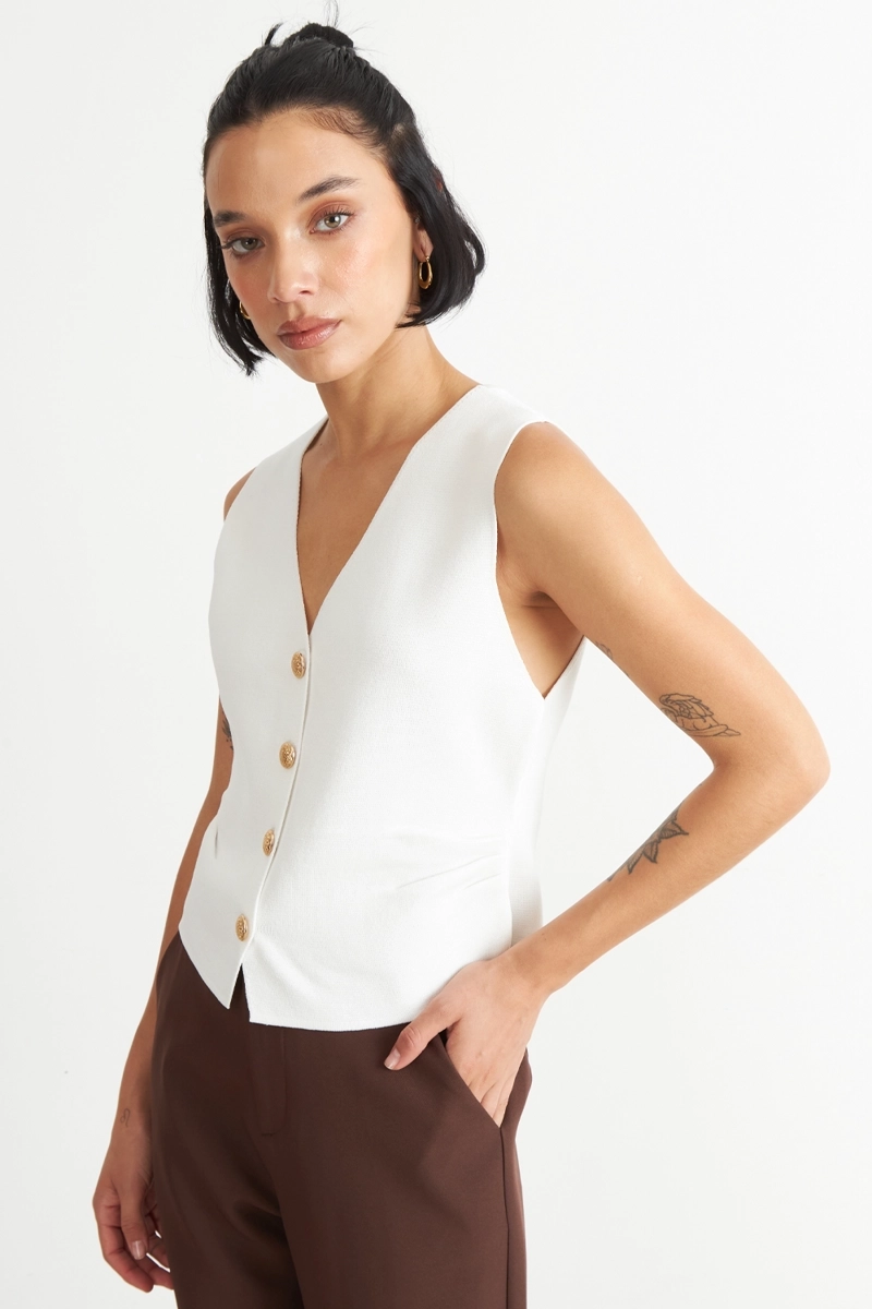 GILET CON DRAPEADO LATERAL BLANCO - 3