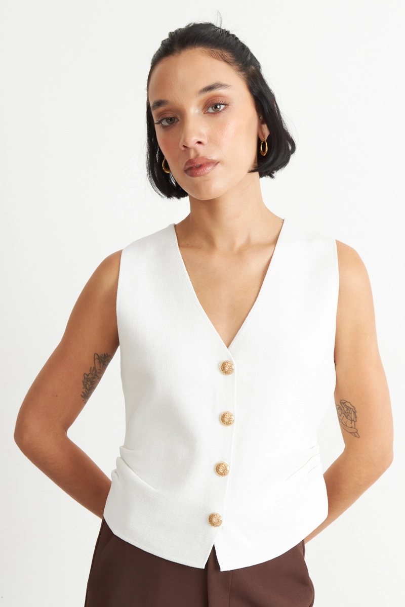 GILET CON DRAPEADO LATERAL BLANCO - 5