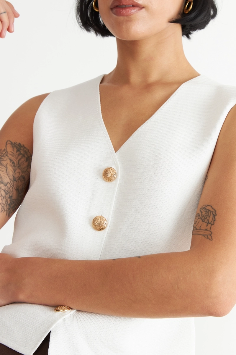 GILET CON DRAPEADO LATERAL BLANCO - 6