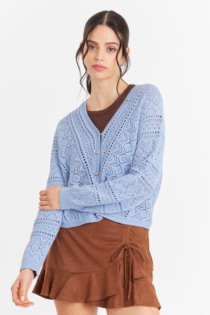 CARDIGAN TIPO  BOTONES DORADOS CELESTE NICOPOLY - 1