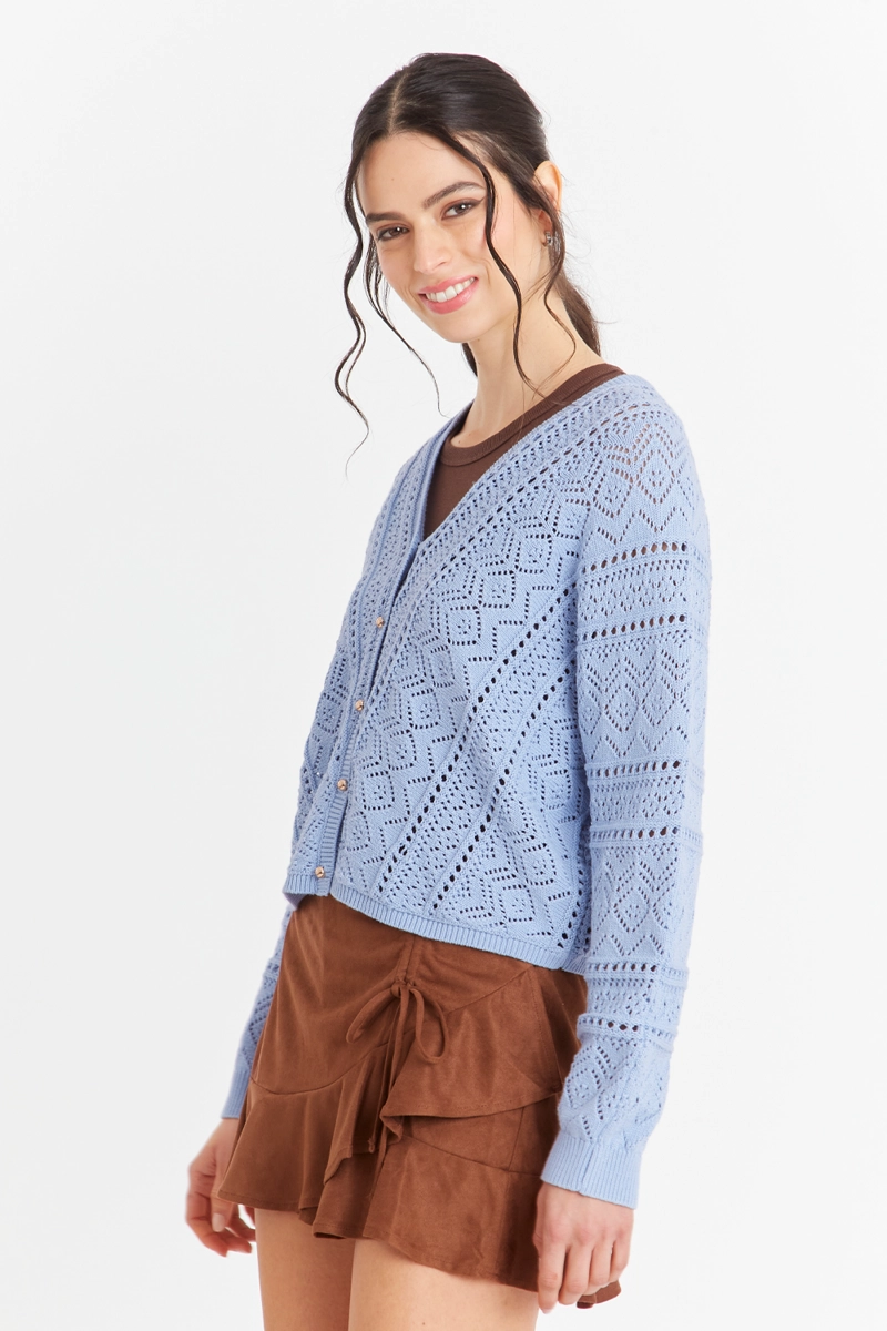 CARDIGAN TIPO  BOTONES DORADOS CELESTE NICOPOLY - 3