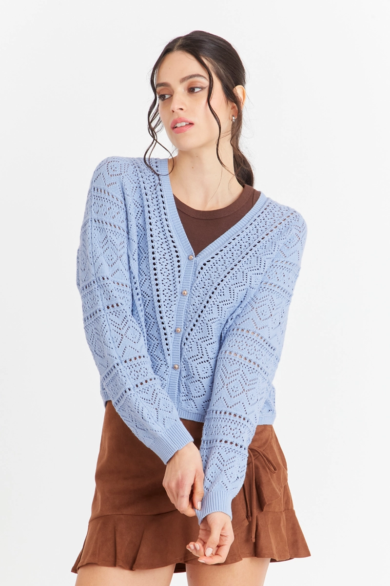 CARDIGAN TIPO  BOTONES DORADOS CELESTE NICOPOLY - 5