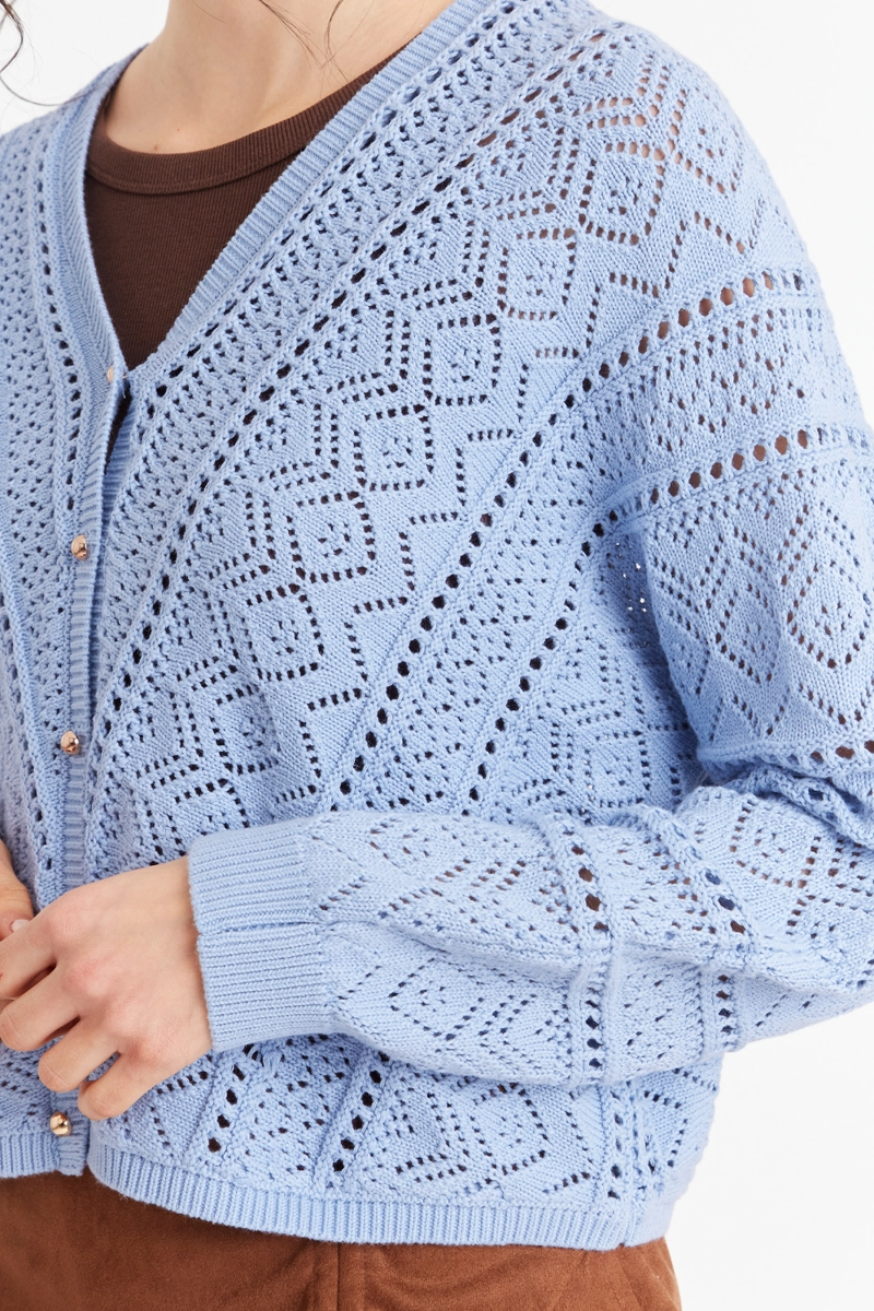 CARDIGAN TIPO  BOTONES DORADOS CELESTE NICOPOLY - 6