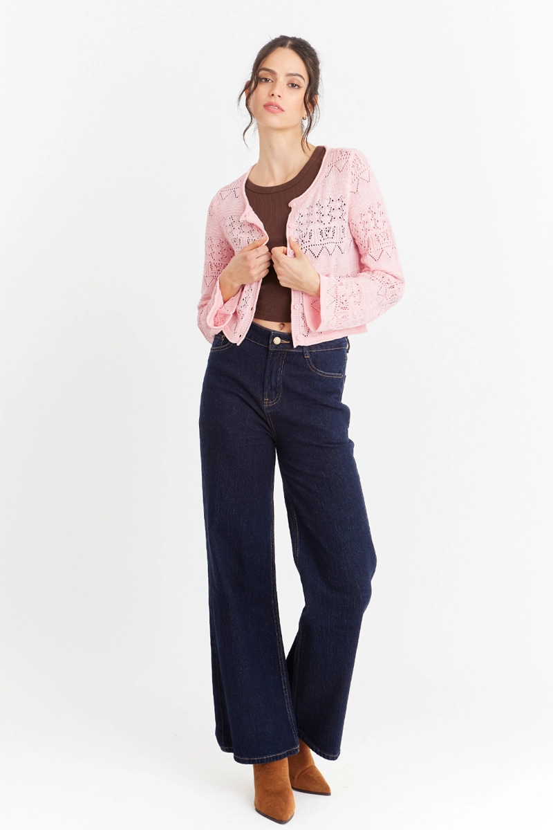 CARDIGAN TIPO  HILO ROSADO NICOPOLY - 2