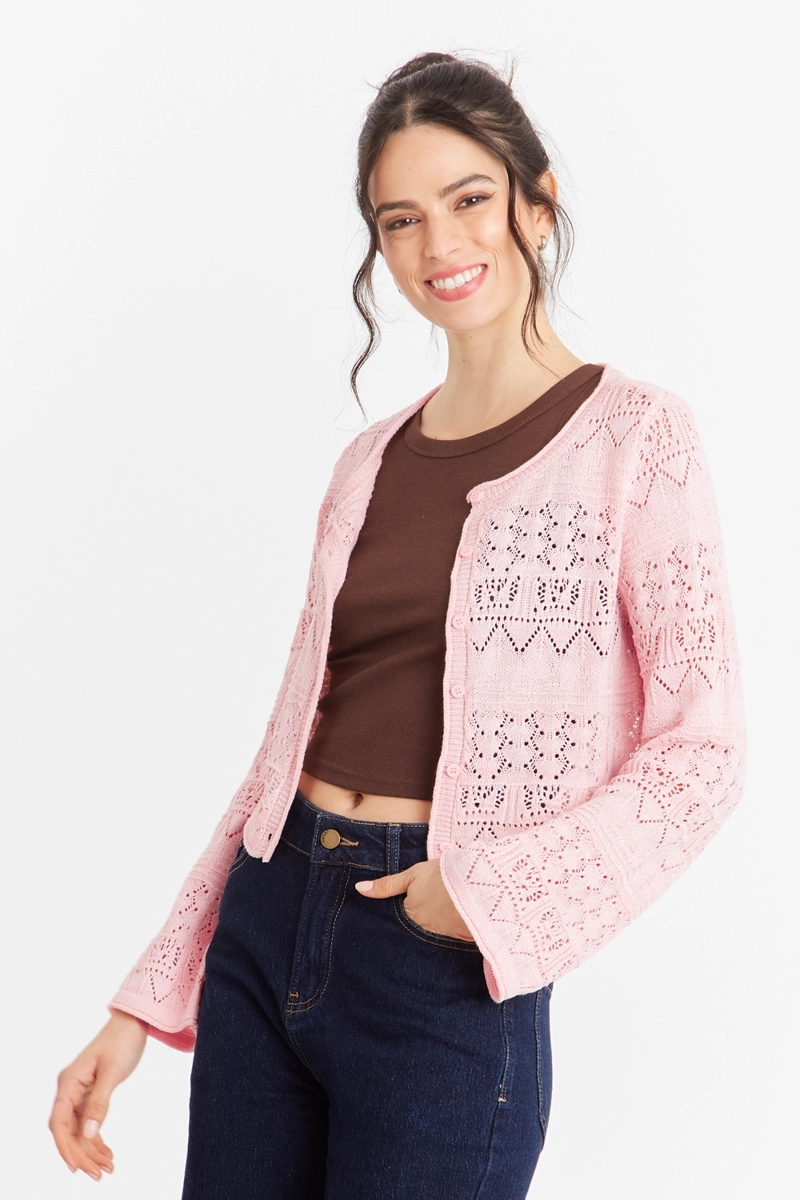 CARDIGAN TIPO  HILO ROSADO NICOPOLY - 3