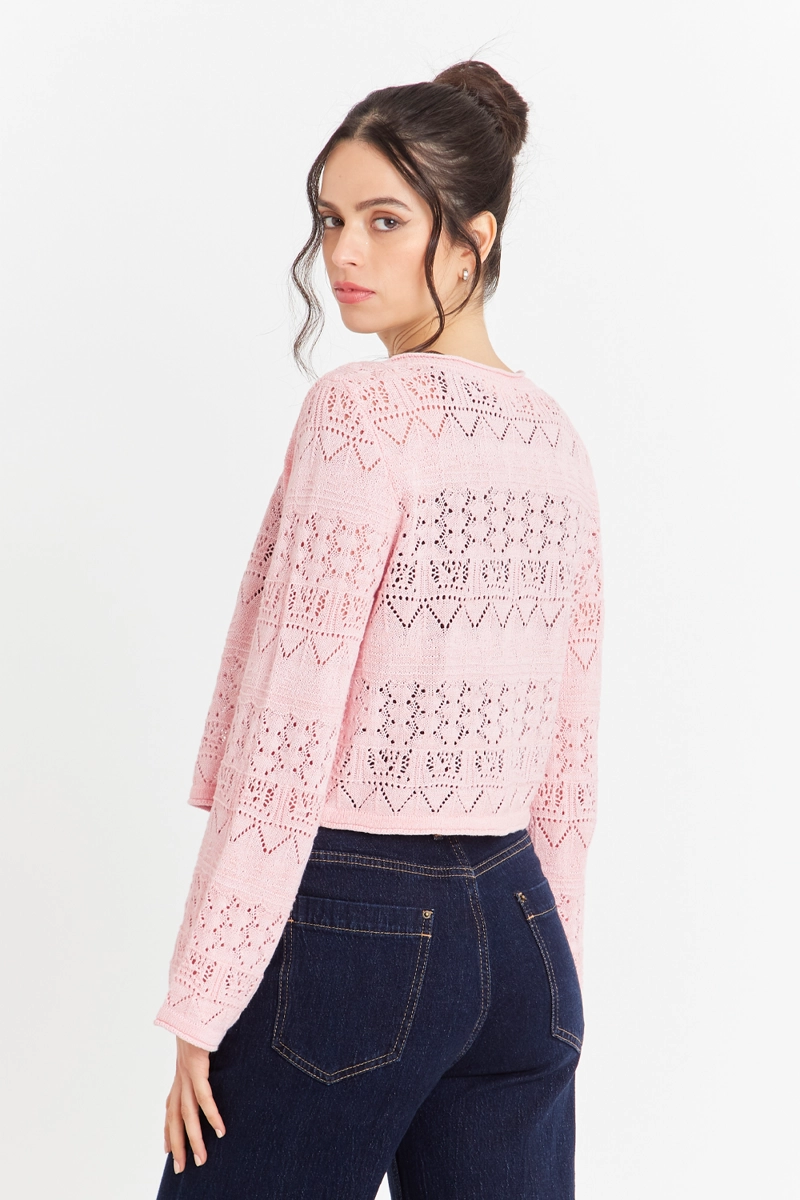 CARDIGAN TIPO  HILO ROSADO NICOPOLY - 4