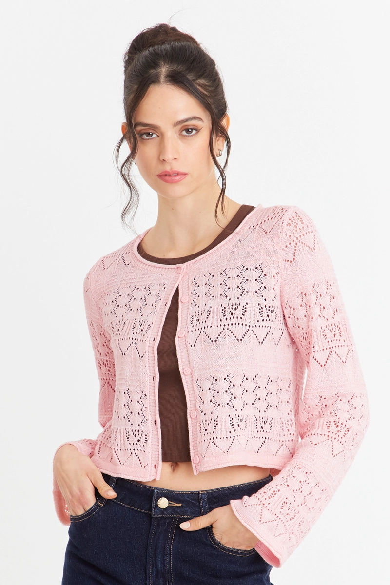 CARDIGAN TIPO  HILO ROSADO NICOPOLY - 5